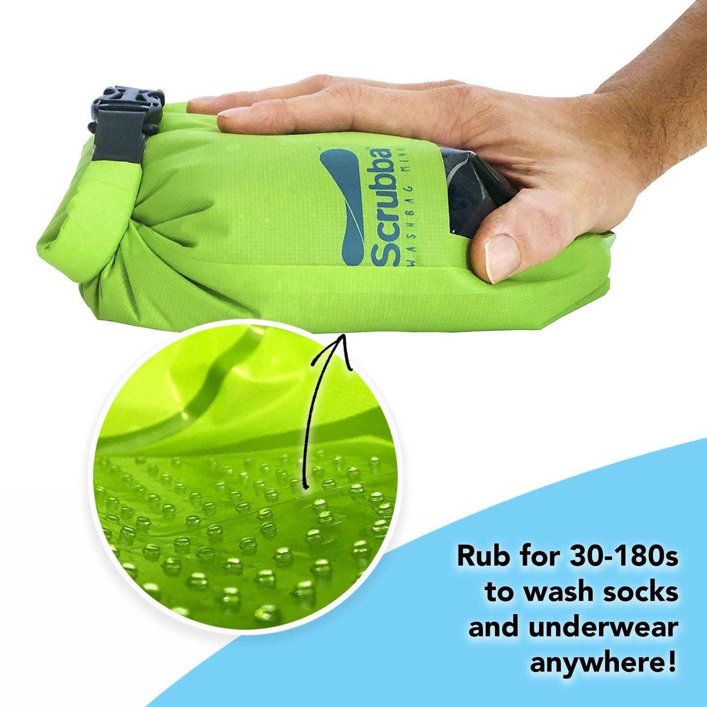 Hand on Scrubba MINI rubbing clothtes